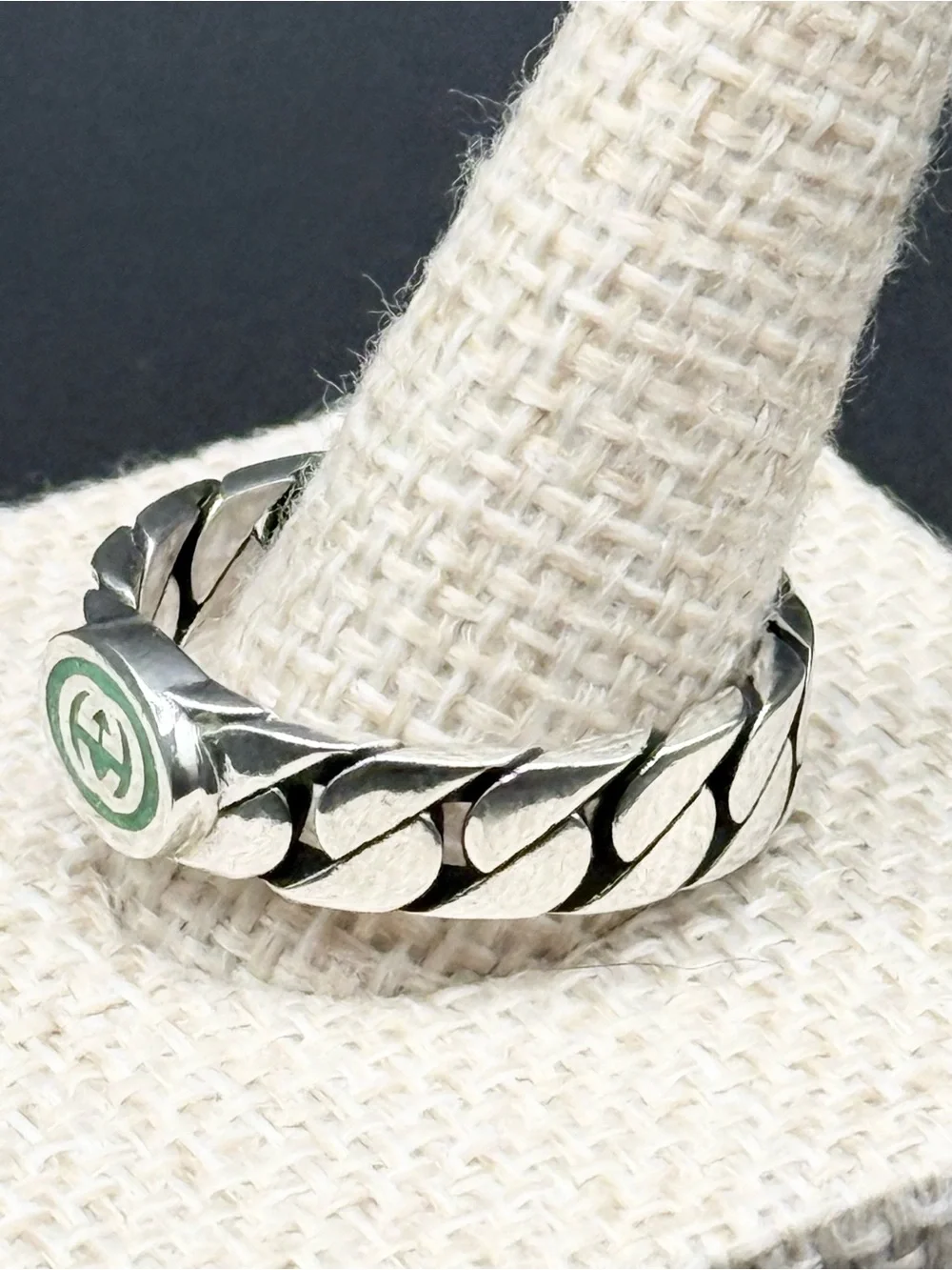 Gucci Sterling Silver Interlocking Curb Chain Ring Size 11